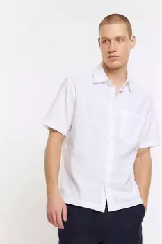 Льняная рубашка прямого кроя с короткими рукавами River Island, белый