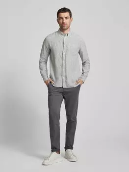 Льняная рубашка прямого кроя с нагрудным карманом Knowledge Cotton Apparel, синий