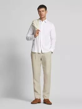 Льняная рубашка прямого кроя с воротником-стойкой, модель «KYLIAN» SELECTED HOMME, белый