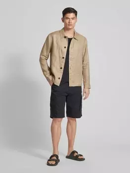 Льняная рубашка прямого кроя с воротником-стойкой, модель «Питер» GABBA, бежевый