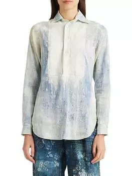 Льняная рубашка Ralph Lauren Collection с длинными рукавами waylon splatter paint, белый/индиго