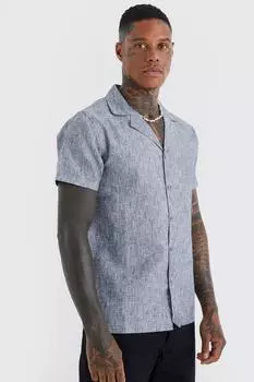 Льняная рубашка revere с коротким рукавом Boohoo, черный