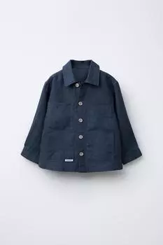 Льняная рубашка с этикеткой ZARA, темно-синий