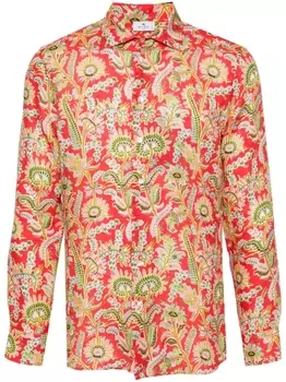 Льняная рубашка с цветочным принтом ETRO, красный
