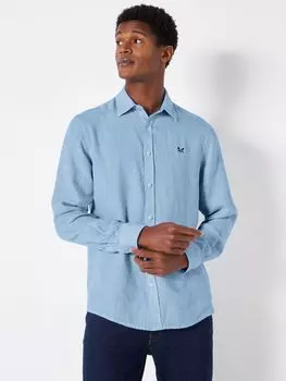 Льняная рубашка с длинным рукавом Crew Clothing, Голубая