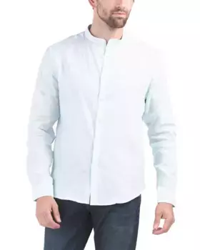 Льняная рубашка с длинным рукавом и воротником-стойкой Stitch Note, цвет Mint