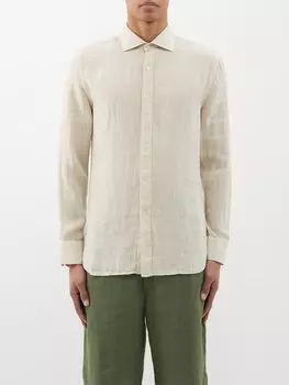 Льняная рубашка с длинными рукавами 120% Lino, бежевый
