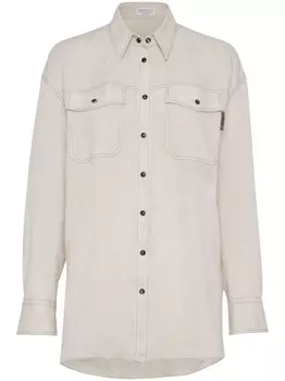 Льняная рубашка с длинными рукавами Brunello Cucinelli, бежевый