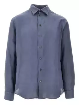 Льняная рубашка с длинными рукавами EMPORIO ARMANI, серый