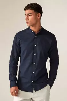 Льняная рубашка с длинными рукавами и воротником стойкой Jack & Jones, синий