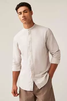 Льняная рубашка с длинными рукавами и воротником стойкой Jack & Jones, серый