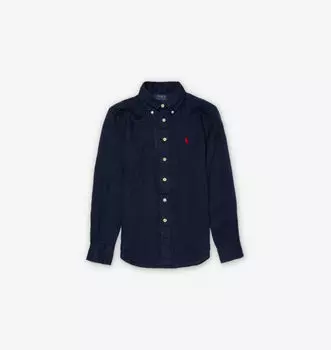 Льняная рубашка с фирменной вышивкой для мальчиков Polo Ralph Lauren, синий