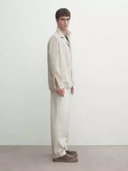 Льняная рубашка с карманами Massimo Dutti, бежевый