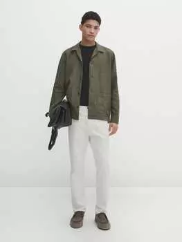 Льняная рубашка с карманами Massimo Dutti, хаки