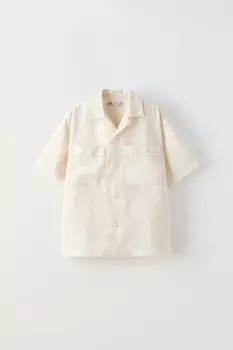 Льняная рубашка с карманами ZARA, экрю