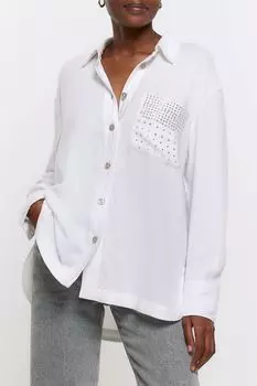 Льняная рубашка с карманом River Island, белый