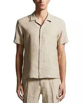 Льняная рубашка с коротким рукавом Camp Peserico, коричневый/бежевый