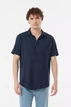 Льняная рубашка с коротким рукавом Fullamoda, темно-синий