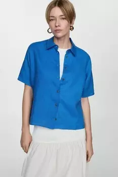 Льняная рубашка с коротким рукавом Pai Mango, синий