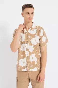 Льняная рубашка с короткими рукавами Gap, бежевый