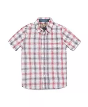 Льняная рубашка с короткими рукавами и боковой шлицевой для маленьких мальчиков Hope & Henry, синий