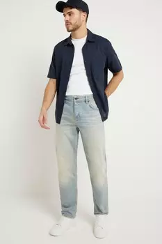 Льняная рубашка с короткими рукавами River Island, синий