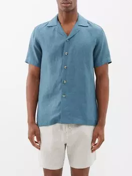 Льняная рубашка с короткими рукавами The Resort Co, синий