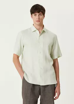 Льняная рубашка с короткими рукавами Zegna, синий