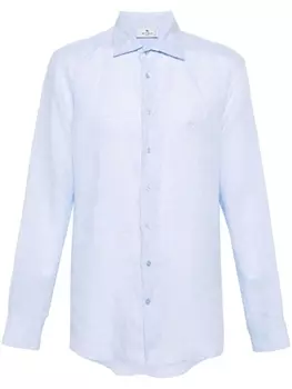 Льняная рубашка с косым воротником ETRO, синий