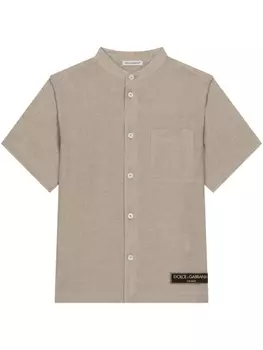 Льняная рубашка с логотипом Dolce & Gabbana Kids, бежевый
