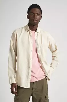 Льняная рубашка с логотипом Pepe Jeans London, бежевый