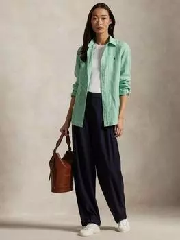 Льняная рубашка с логотипом в полоску Ralph Lauren, цвет Green/White