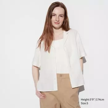 Льняная рубашка с открытым вырезом UNIQLO, слоновая кость