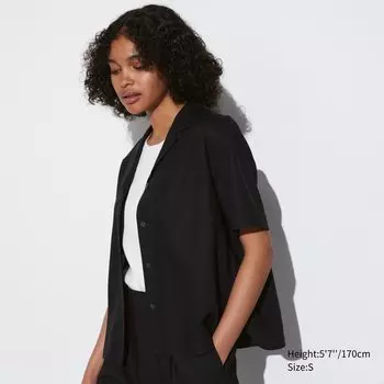 Льняная рубашка с открытым вырезом UNIQLO, черный