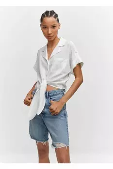 Льняная рубашка с поясом Mango, белый