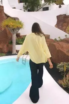 Льняная рубашка с широкими рукавами ZARA, желтый