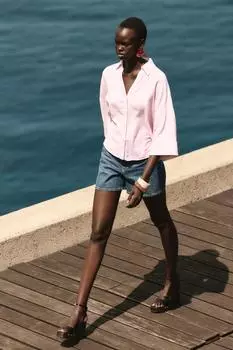 Льняная рубашка с широкими рукавами ZARA, розовый