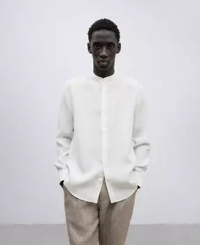 Льняная рубашка с воротником Мао Adolfo Dominguez, белый