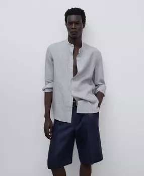 Льняная рубашка с воротником Мао Adolfo Dominguez, синий