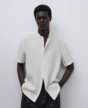 Льняная рубашка с воротником Мао Adolfo Dominguez, белый