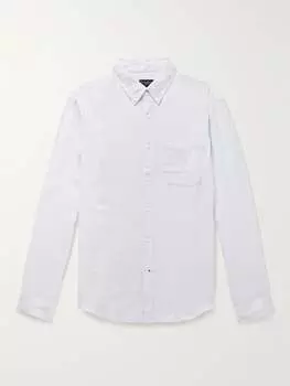 Льняная рубашка с воротником на пуговицах CLUB MONACO, синий