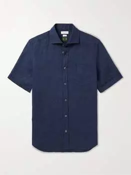Льняная рубашка с воротником-стойкой INCOTEX, нави