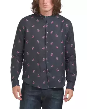 Льняная рубашка с воротником-стойкой с длинными рукавами Stitch Note, цвет Night Sky