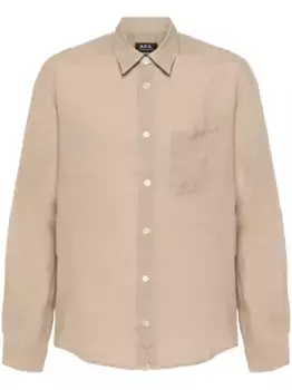 Льняная рубашка с вышитым логотипом A.P.C., нейтральный