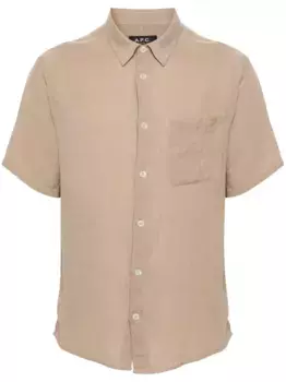 Льняная рубашка с вышитым логотипом A.P.C., нейтральный