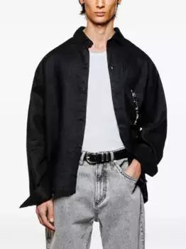 Льняная рубашка с вышитым логотипом MKI Miyuki Zoku, черный