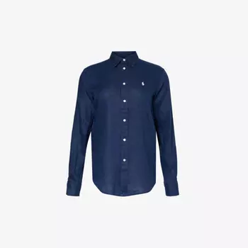 Льняная рубашка с вышитым логотипом Polo Ralph Lauren, синий