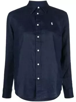Льняная рубашка с вышитым логотипом Polo Ralph Lauren, синий
