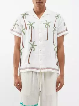 Льняная рубашка с вышивкой пальмами Harago, белый