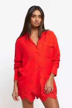 Льняная рубашка с вышивкой River Island, красный